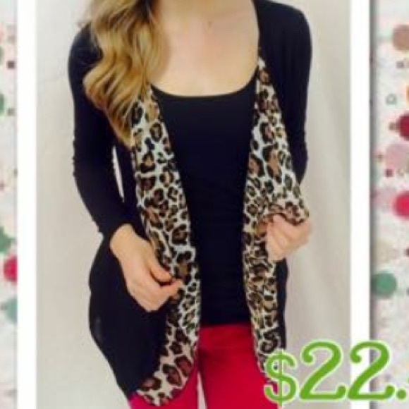 NWOT Black Cardigan with Animal Print