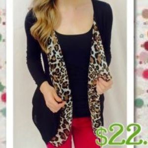 NWOT Black Cardigan with Animal Print