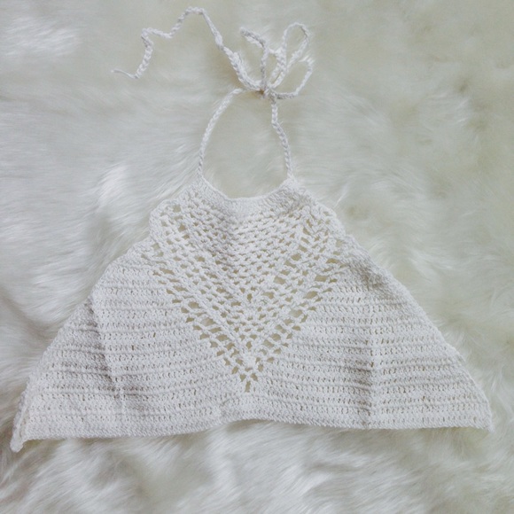 White Crochet Knit Halter Festival Boho Bralette - Picture 3 of 5