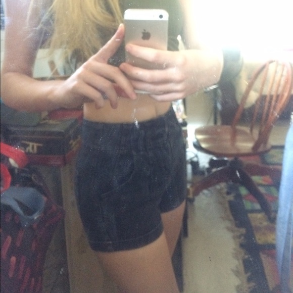 high waisted black denim shorts