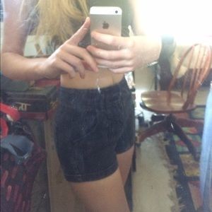 high waisted black denim shorts