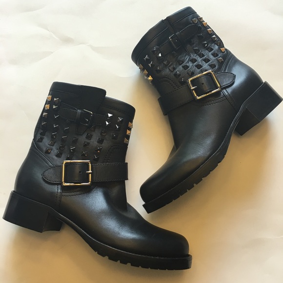 Authentic Valentino Noir Rockstud Moto Boots - Picture 2 of 4