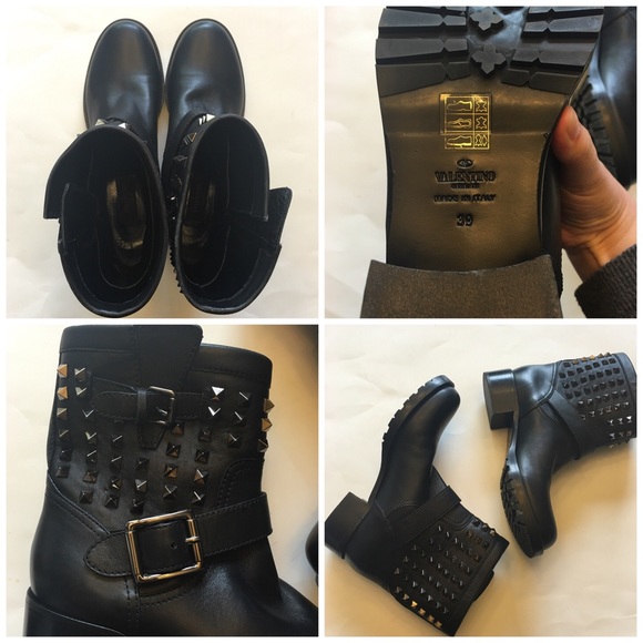 Authentic Valentino Noir Rockstud Moto Boots - Picture 3 of 4