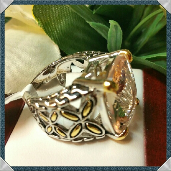 HUGE FAUX MORGANITE STONE STERLING SILVER RING - Picture 2 of 4