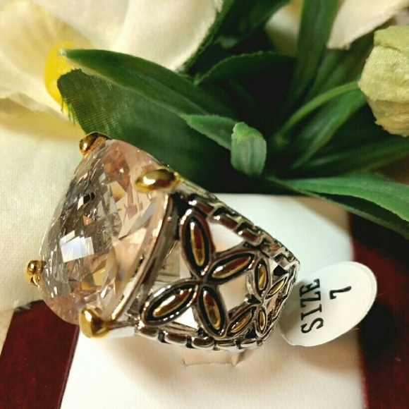HUGE FAUX MORGANITE STONE STERLING SILVER RING - Picture 3 of 4