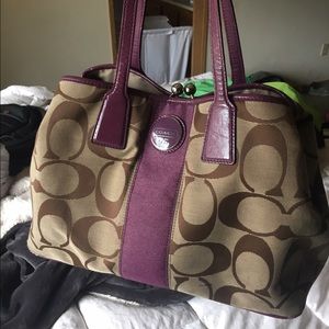 Coach Signature Purple Stripe Carryall Satchel