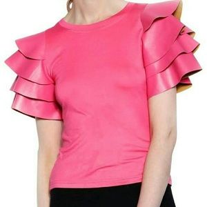 ONLY 1 PINK LEFT Pleather Tiered Top