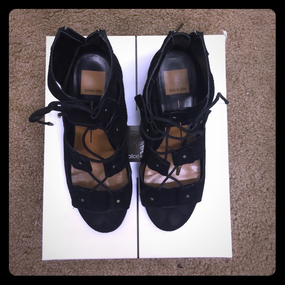 Dolce Vita Lorena Black Suede Lace Up Sandals 7.5