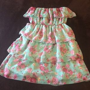 Strapless blue & pink dress ruffled dress 🌸