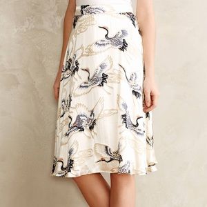 Anthropologie silk velvet bird print skirt