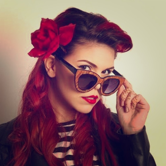 All black Sunglasses with faux wood embellishment
