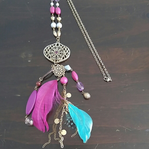 Purple&blue long statement necklace