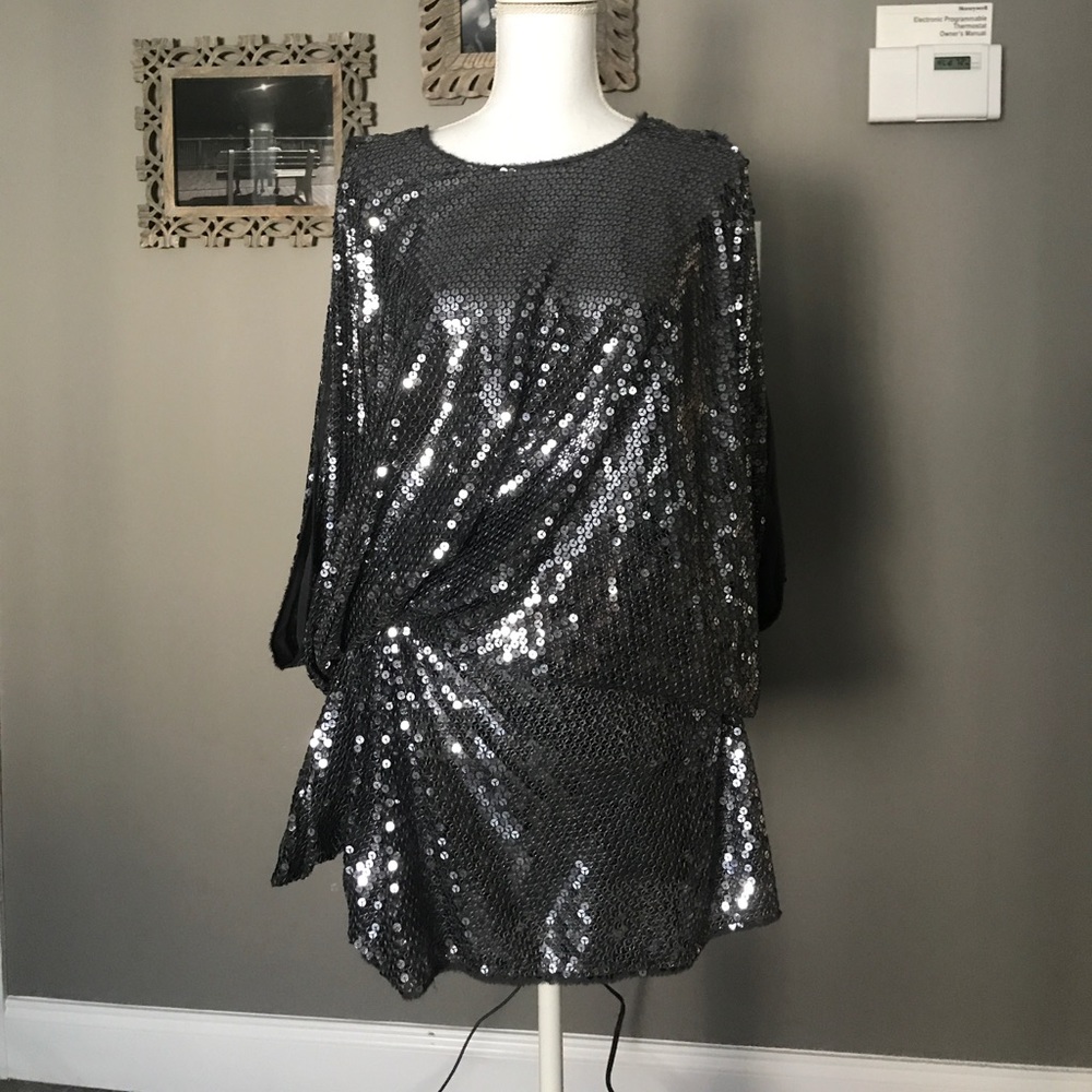 Julian Joyce pewter sequin cocktail prom dress
