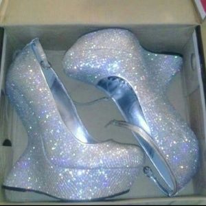 Silver Sparkled Platform Wedges