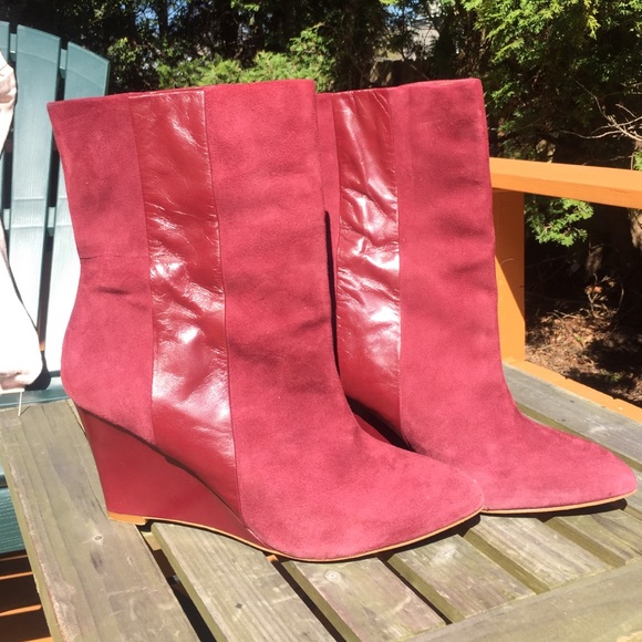 burgundy wedge booties