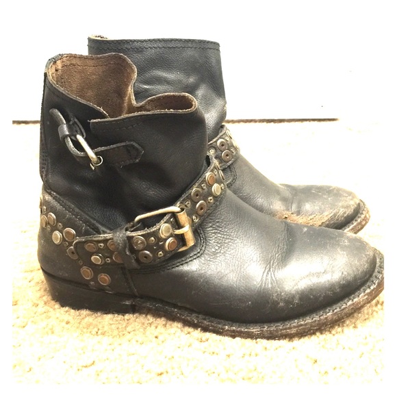Ash Black Leather Studded Moto Boots size 8