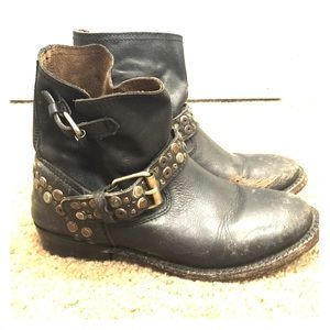 Ash Black Leather Studded Moto Boots size 8