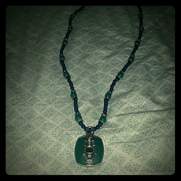 Lia Sophia Long Navy and Aqua Beaded Necklace