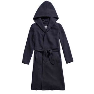Belted navy blue coat with hood