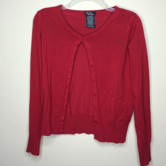 Red, roses cardigan.