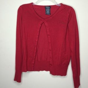 Red, roses cardigan.