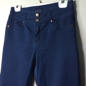 Navy, high wasted pants.