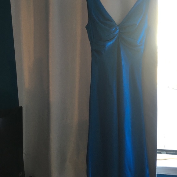Knee length blue satin dress