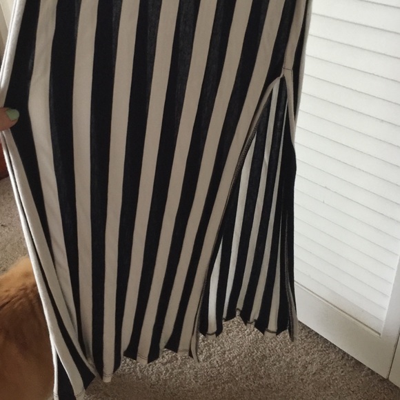 Full length navy and white striped dress - Picture 2 of 4