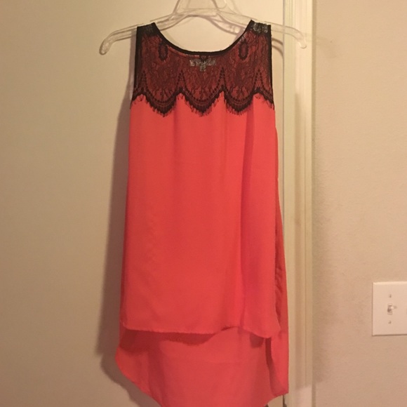 Coral top with black lace ! Wore once !