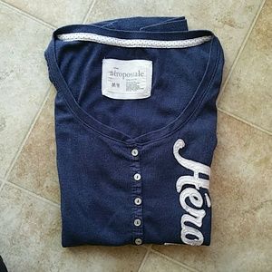 blue long sleeve henley shirt