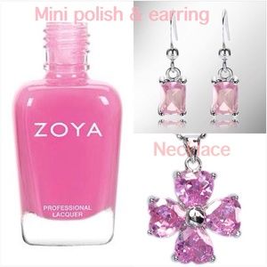 Lovely pink mini polish, necklace and earrings