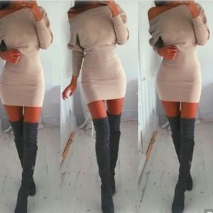 Nude Off the Shoulder Dress
