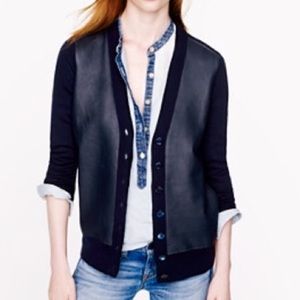 JCrew Collection black leather & merino cardi | S