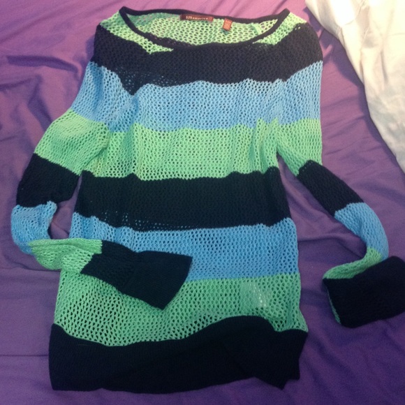 Blue and green knit sweater