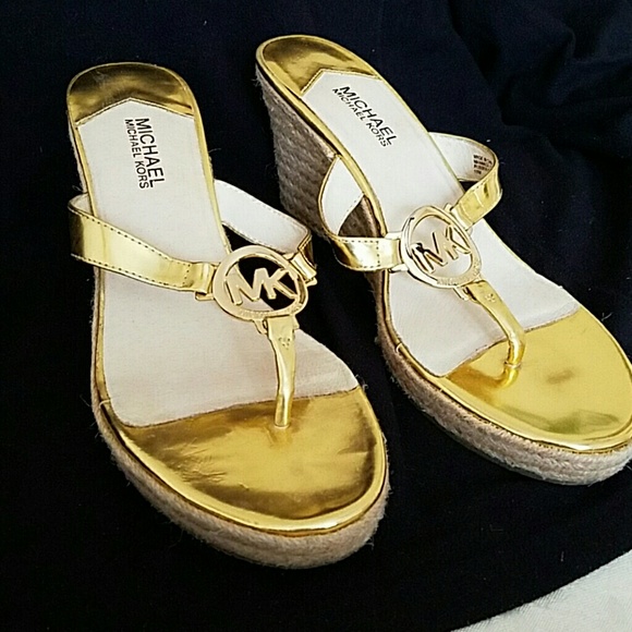 Micheal Kors Gold Thong Sandals