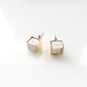 Marble Look Gold Stud Earrings
