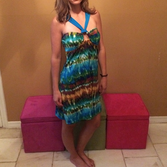 Batik Torquoise and golden brown sundress - Picture 2 of 3