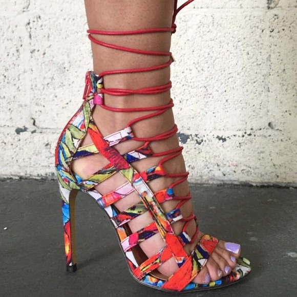 Multi color lace up heels - Picture 2 of 3