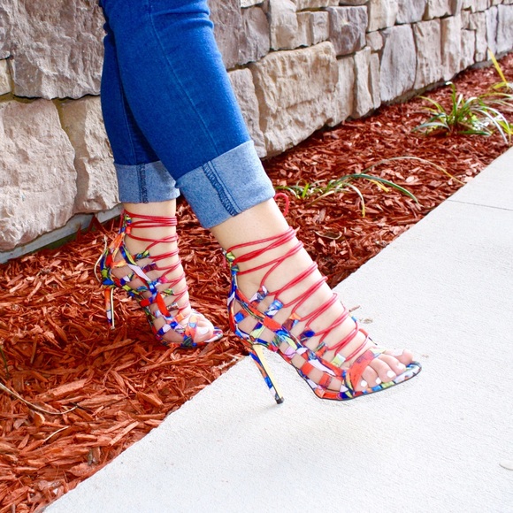 Multi color lace up heels - Picture 3 of 3