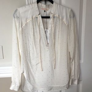 NWT Rebecca Taylor sheer silk eyelet blouse sz 4.