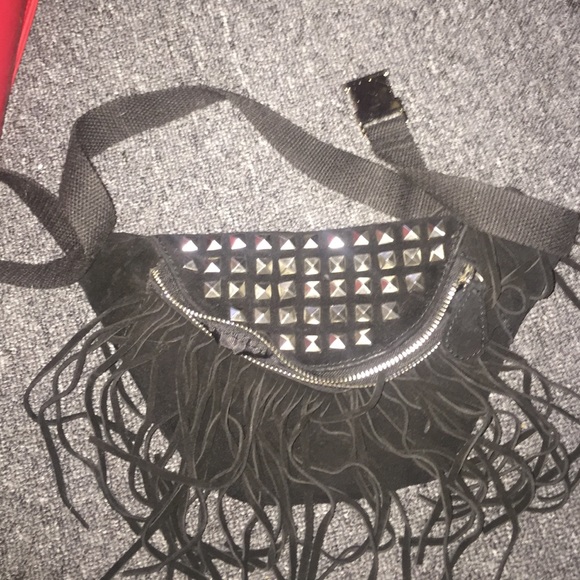 Suede black studded fanny pack