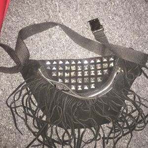 Suede black studded fanny pack