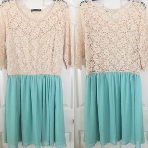 Creme lace blue/green dress!