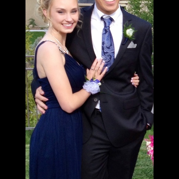 Navy blue one shoulder prom dress