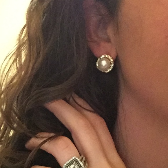 Large Gold Pearl CZ Wrapped Studs - Picture 3 of 3