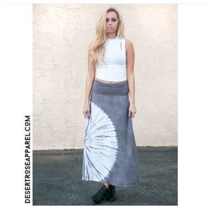 Tie Dye Fold Over Jersey Flared Maxi Skirt
