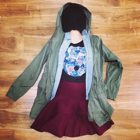 Thick Knit HighWaisted Fold Over Skater Skirt