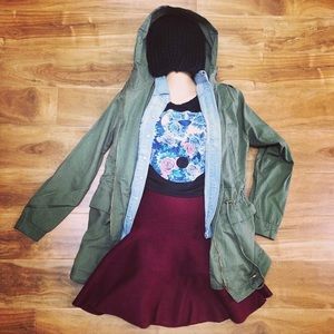 Thick Knit HighWaisted Fold Over Skater Skirt