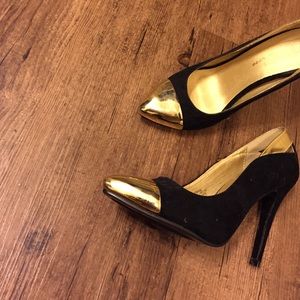 Black and gold heels