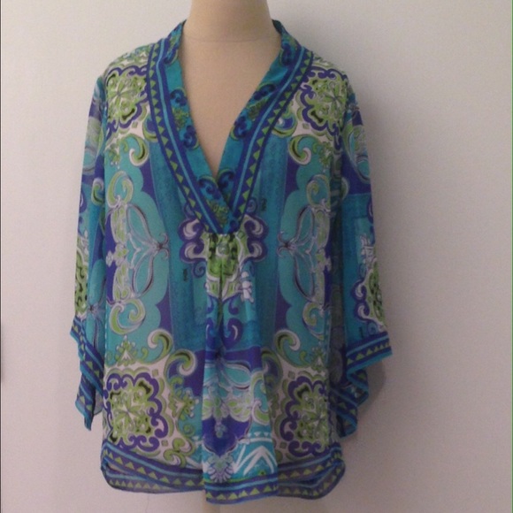 Hale Bob Sheer multi blue & teal top